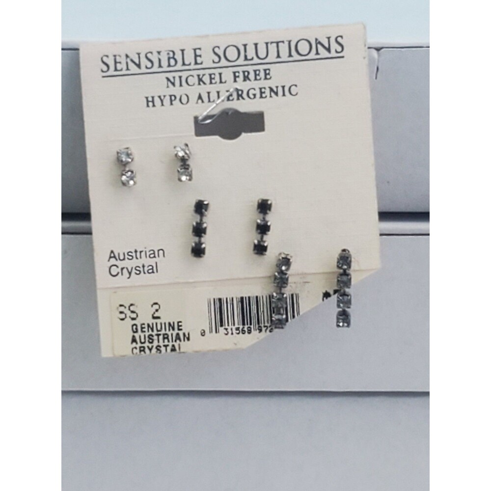 Genuine Austrian Crystal Linear Stud Earrings Lot Clear Black Rhinestone Post 3